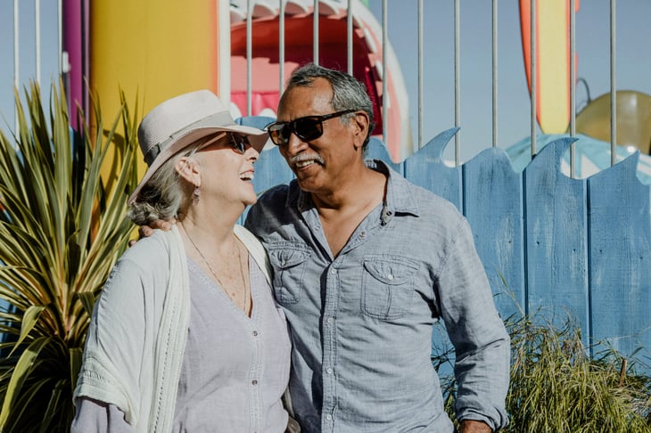 Retirees smiling in the sun